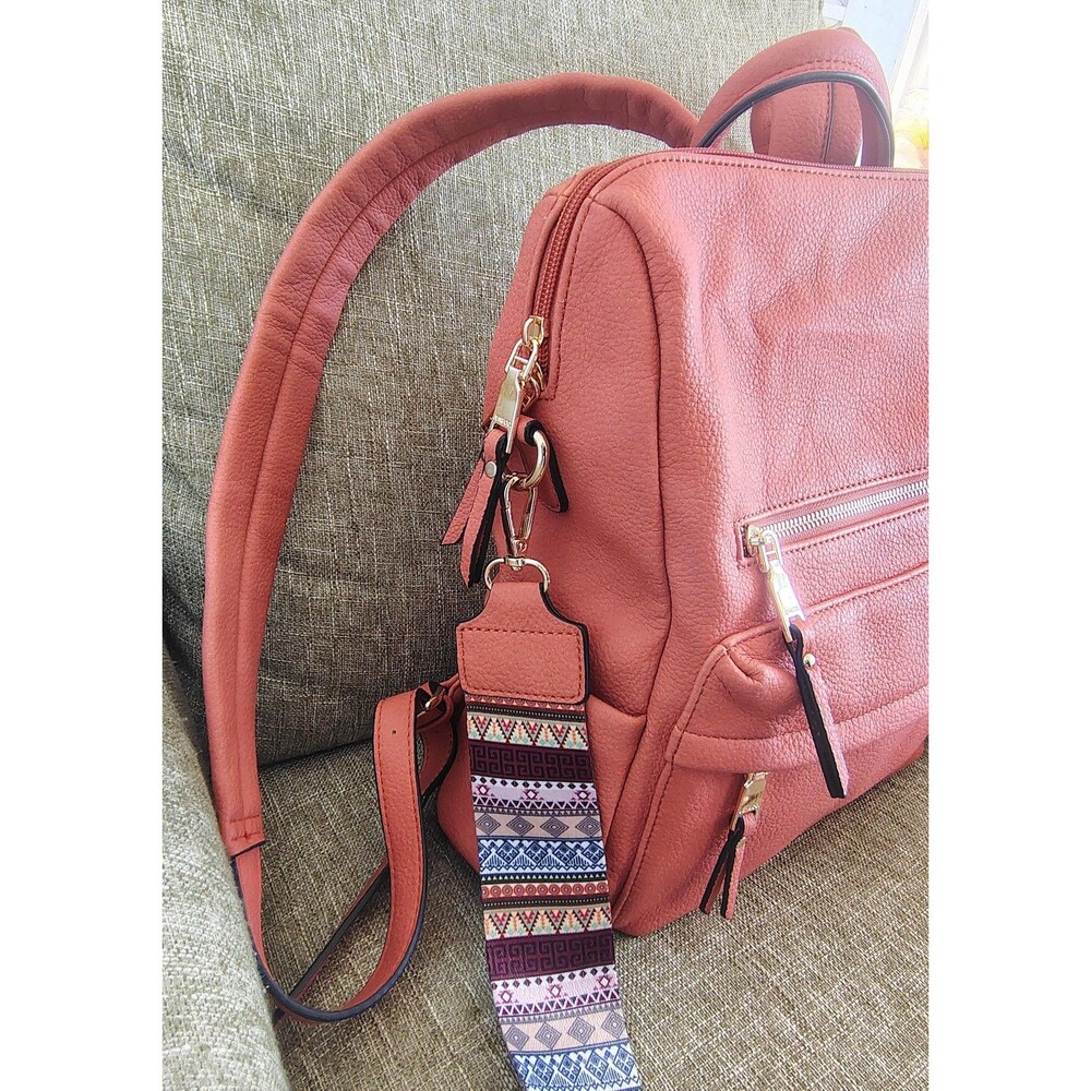 Jen Co Backpack Medium Orange Vegan Faux Leather Convertible Boho Strap Purse 1x - Picture 14 of 16